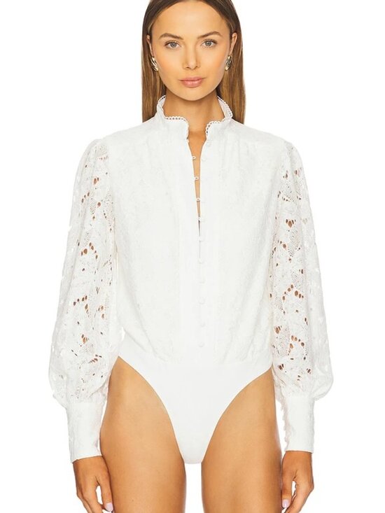Bardot Tops - White Bardot "Remy" Lace Bodysuit -SIze 8